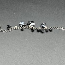 Black And White Glass Beads Sterling Silver Bracelet 