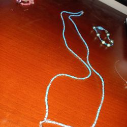 Handmade Turquoise Color Seed Bead Necklace, Single Strand
With Bracelet Too