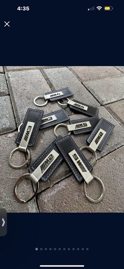 Genuine Black Leather Logo Key Chain Fob Ring Custom Made For BMW M Competition
