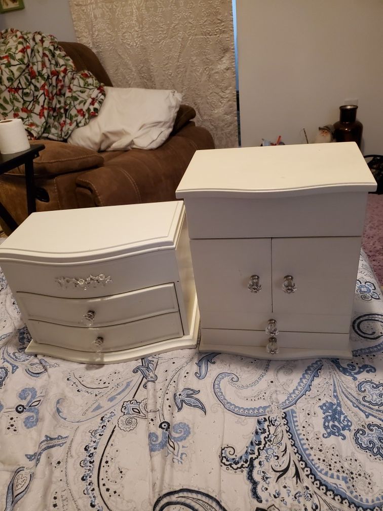 Two wood jewelry boxes in white