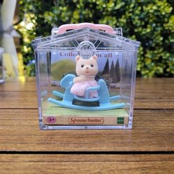 Sylvanian Families Baby Carry Case Bear On Rocking Horse Figurine