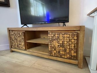 Solid Wood TV Stand with Mosaic Doors