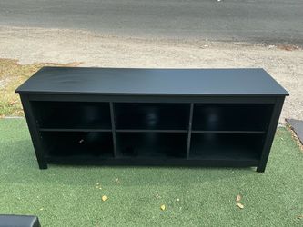 Black Wood TV Stand with Open Shelves