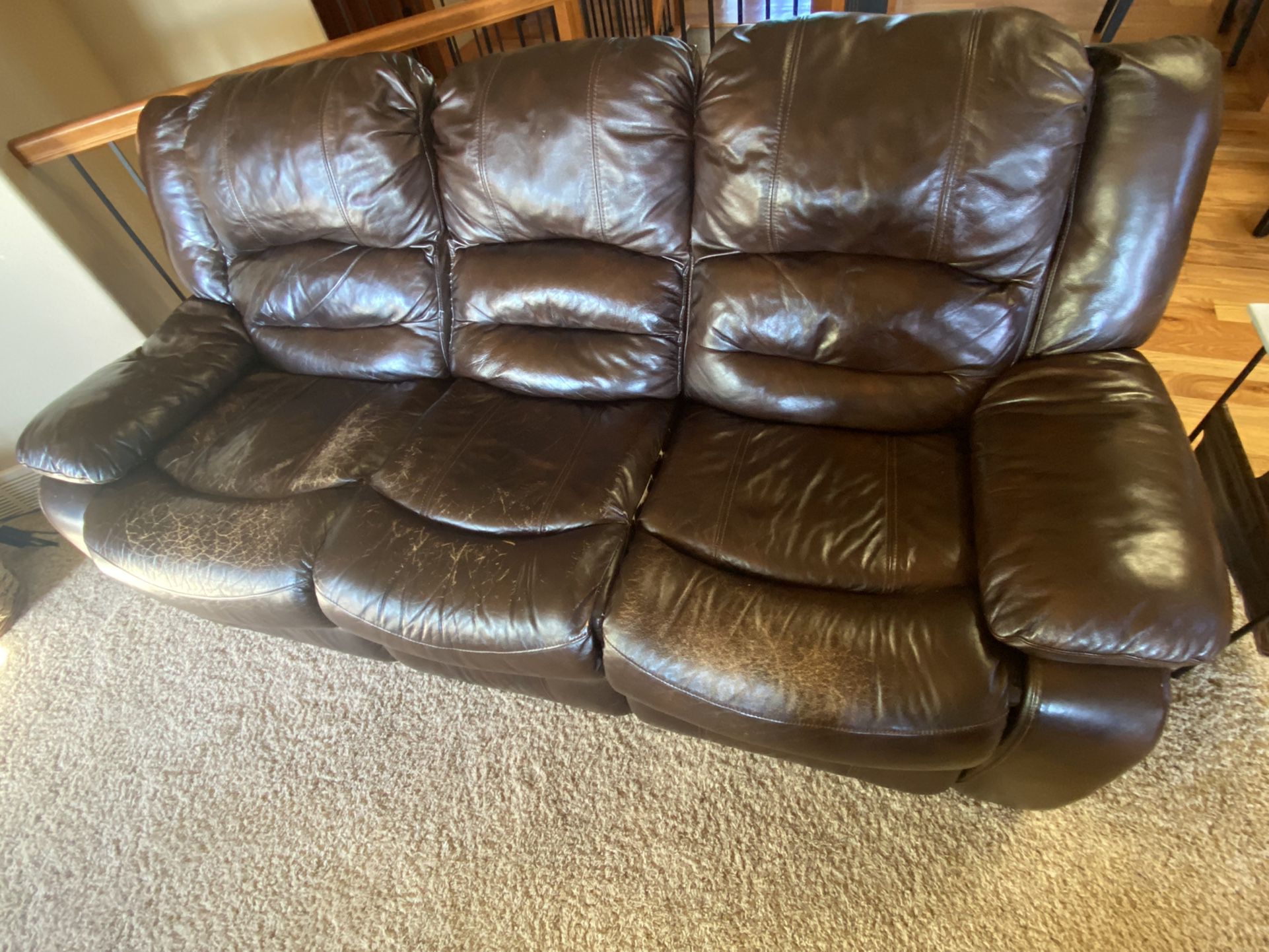 Brown Leather Reclining Sofa And Chair