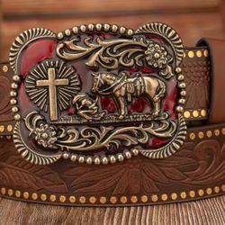  Western Horse Faith Cross Belt Buckle and 47"  PU (Non Leather) Belt.  Shipping Available 