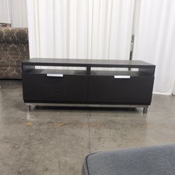 Dark Brown Wood TV Stand with Silver Hardware