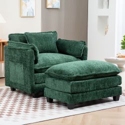 Cozy Boucle Oversized Sofa with Ottoman – Extra-Wide Seat & Plush Cushioning