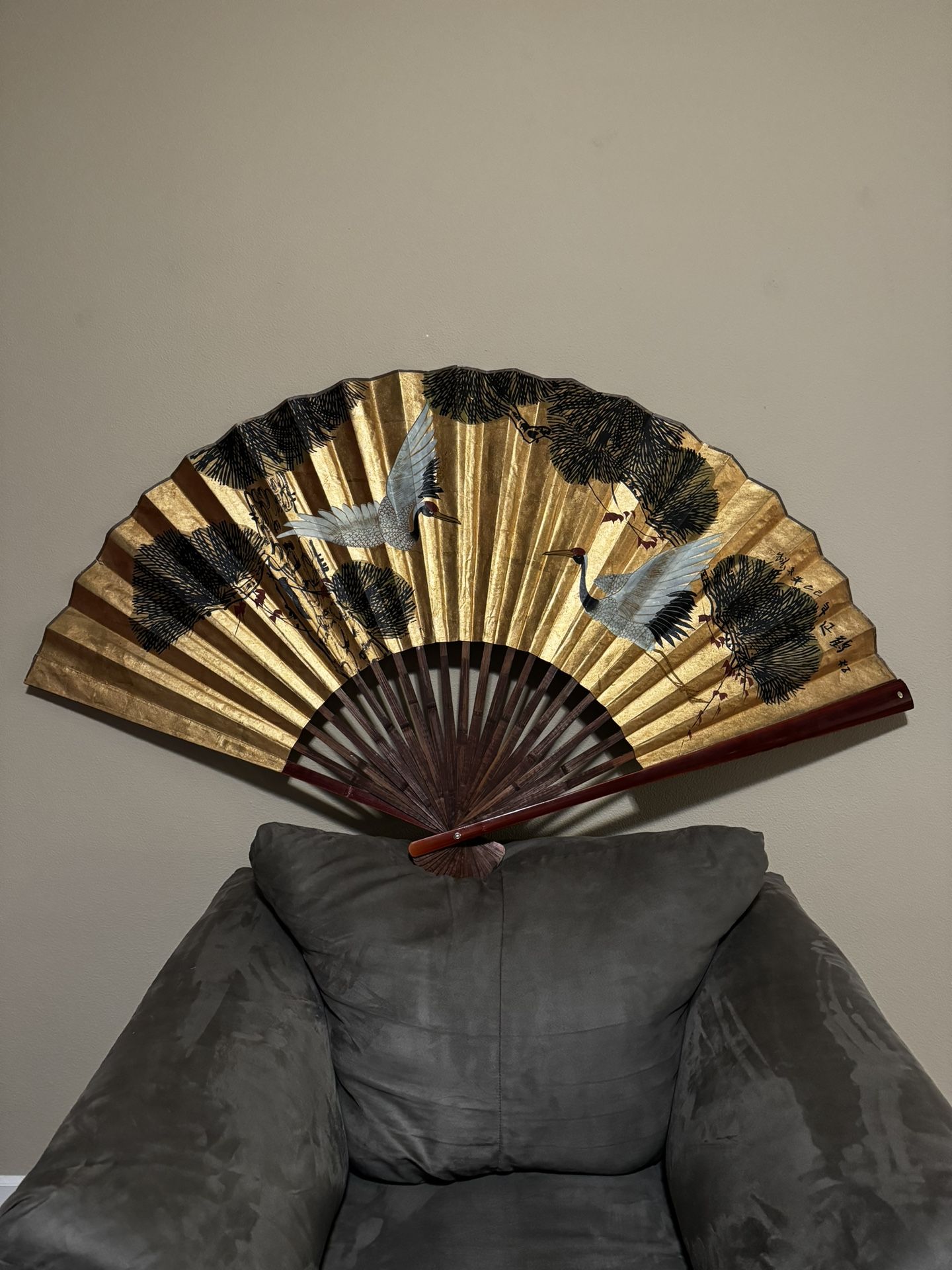 Large Decorative Folding Fan With Oriental Design For Display