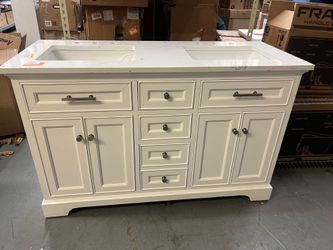 Thompson 54 in. W x 22 in. D Bath Vanity in White with Engineered Stone Vanity Top in Carrara White with White Sinks