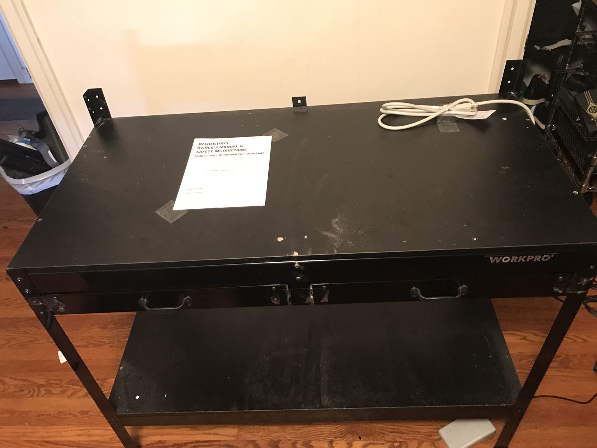 WorkPro Multipurpose Workbench w/Light Power Strip Pegboard Stool