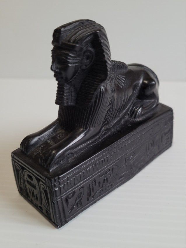 Vintage Heavy Fabulous Sphinx Stone Statues Egyptian Pharaoh Deal 3" Tall.