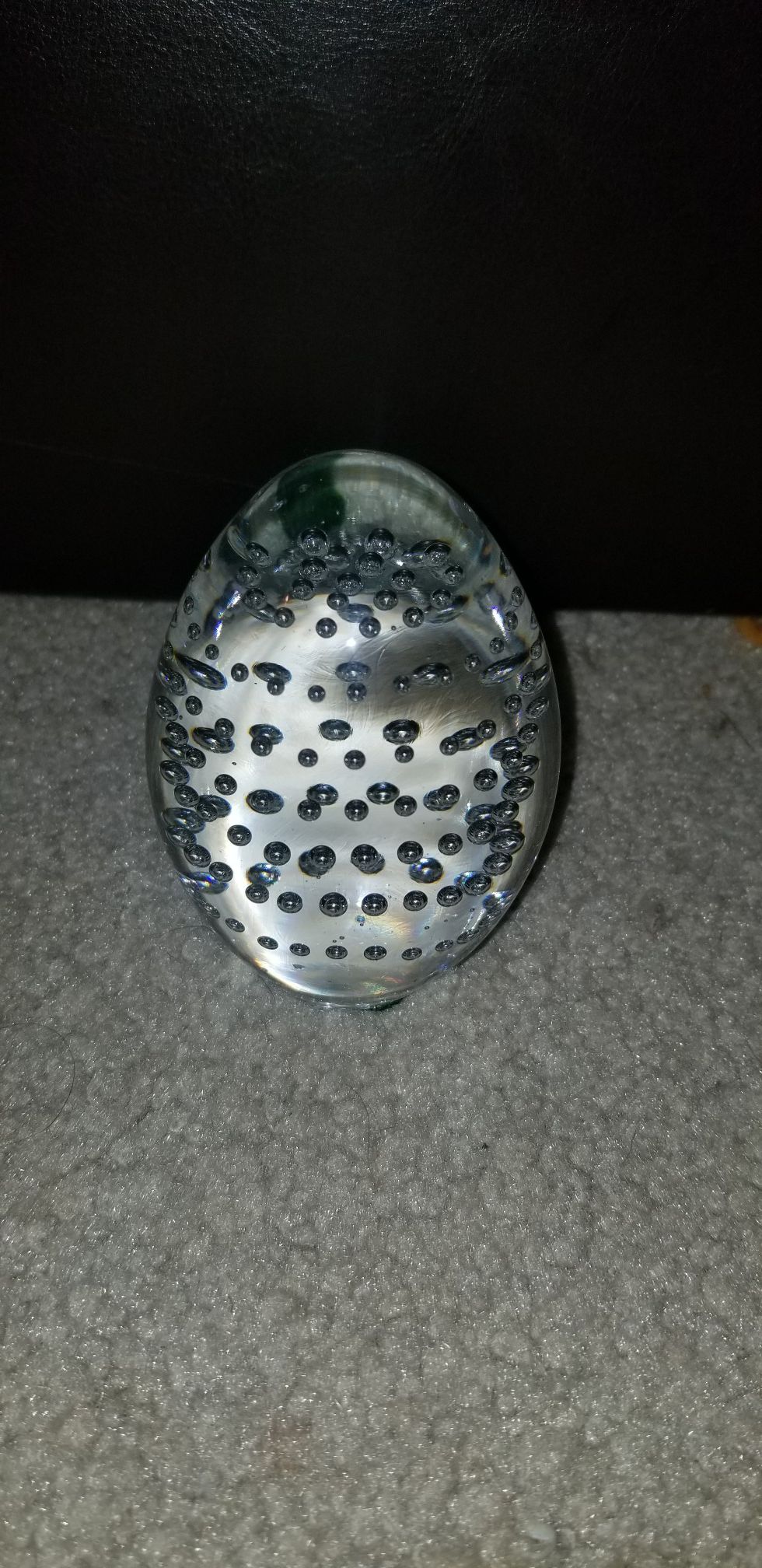 Vintage Large Egg Shaped Controlled Bubble Clear Crystal Paperweight 1970s
