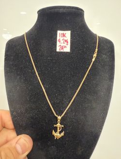 10K Yellow Gold Chain and Pendant For Wedding 4.2Gr 24 Inches Long