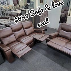 ✅️✅️2 pc smoke leather like fabric sofa and love seat set with recliners on the ends✅️ Recliner Chair Not Included✅️✅️