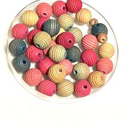 Lot Of Vintage Colorful Wooden Beads