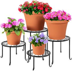 4pc Metal Plant Stands, Flowerpot Holders with Starburst Design, Outdoor/Indoor