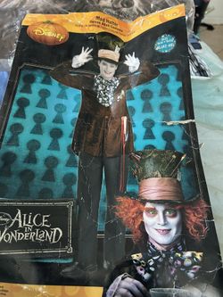 Alice In Wonderland MAD HATTER COSTUME XL 42-46 HAT JACKET/VEST BOW Mens +wig