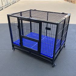 New $155 Heavy-Duty Dog Cage 41x31x34” Single-Door Folding Kennel w/ Plastic Tray 
