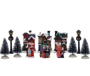 Resin Christmas Village Set with Figurines, Houses, and Accessories – Perfect for Indoor Holiday Decor and Snow Village Displays