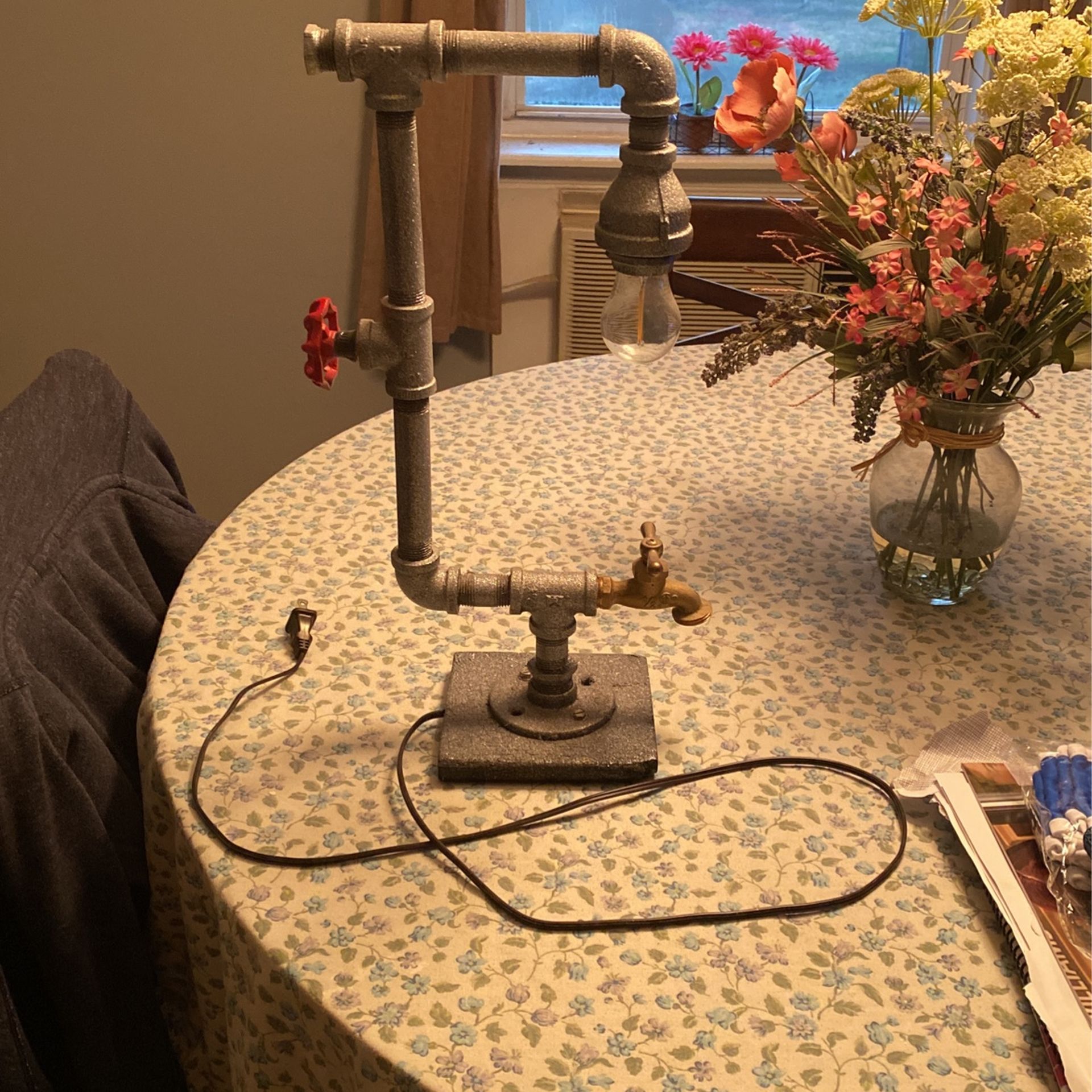 Homemade Pipe Lamp In Shimmering Silver