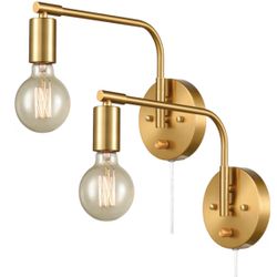 DANSEER Edison Brass Wall Sconces Set of Two Sconce Plug in with Switch Swing arm