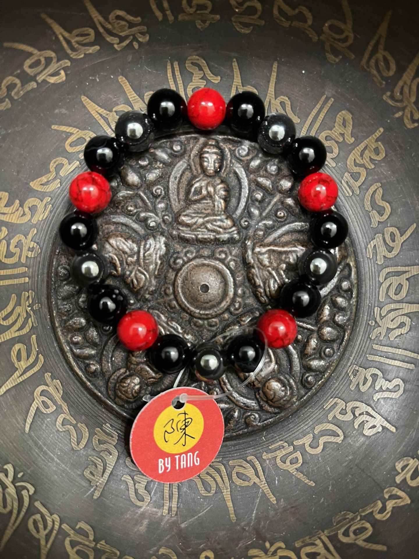 Handcrafted Grade A 10mm Triple Protection Black Obsidian Onyx , Hematite ,& Red Turquoise Stretch Bracelet 
