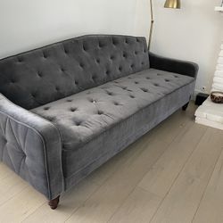 Gray Blue Velvet Futon Couch