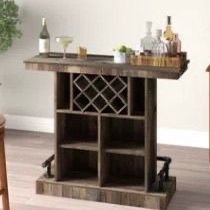 Rustic Industrial Bar Table with Wine Rack & Storage – Excellent Condition