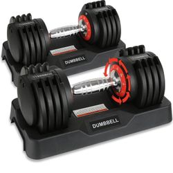 25 Lbs Pair Adjustable Black Grip Handle Dumbbell Set, Fast Adjust Dumbbell Weight for Exercises Pair Dumbbells for Men and Women in Home Gym Workout 