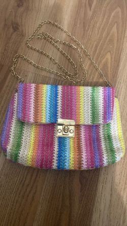 Rainbow-striped Crossbody Handbag With Gold Times Hardware