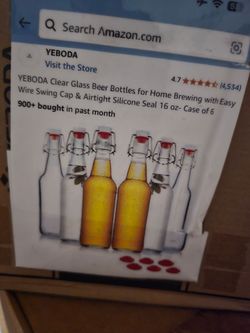 YEBODA Clear Glass Beer Bottles 16 oz Set of 6