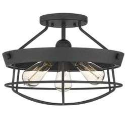 Hampton Bay Southbourne 15.5 in. 3-Light Matte Black Rustic Farmhouse Semi-Flush Mount