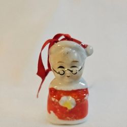 Commodore Mrs Claus Christmas Figurine Bell Ornament Oak Hill Vintage Japan 1950's Hand Painted 2" Tall Excellent Vintage Condition No Chips Or Cracks