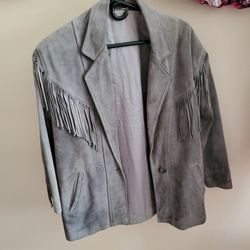 Ladies Grey Fringed Suede Jacket 