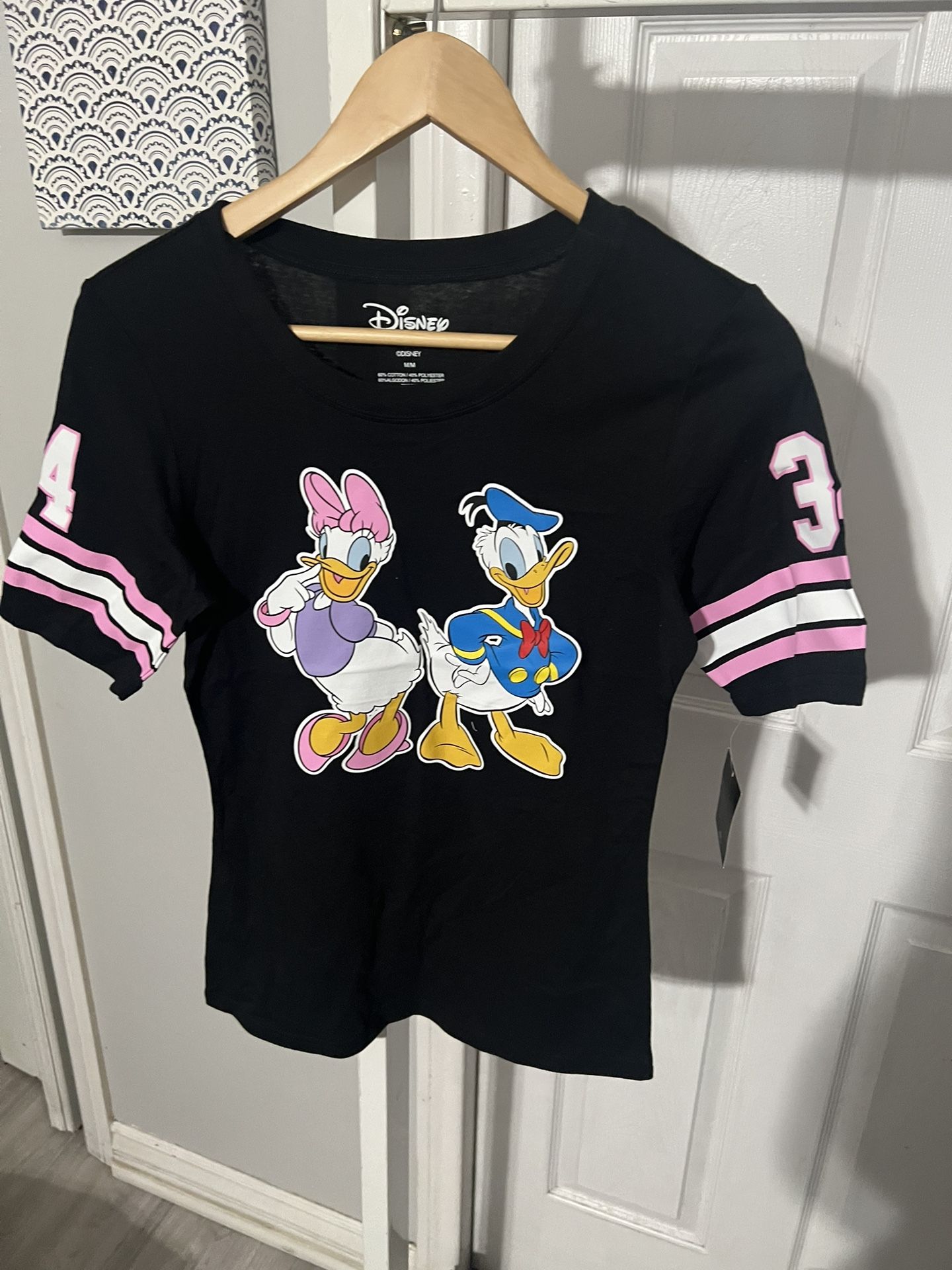 Disney Daisy & Donald Duck Jersey Black Shirt Women New With Tags Size Medium