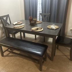 3 Chairs, Bench And Table 