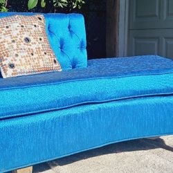 Mid Century Blue Topaz Tufted Lounge 60s Sofa, Couch