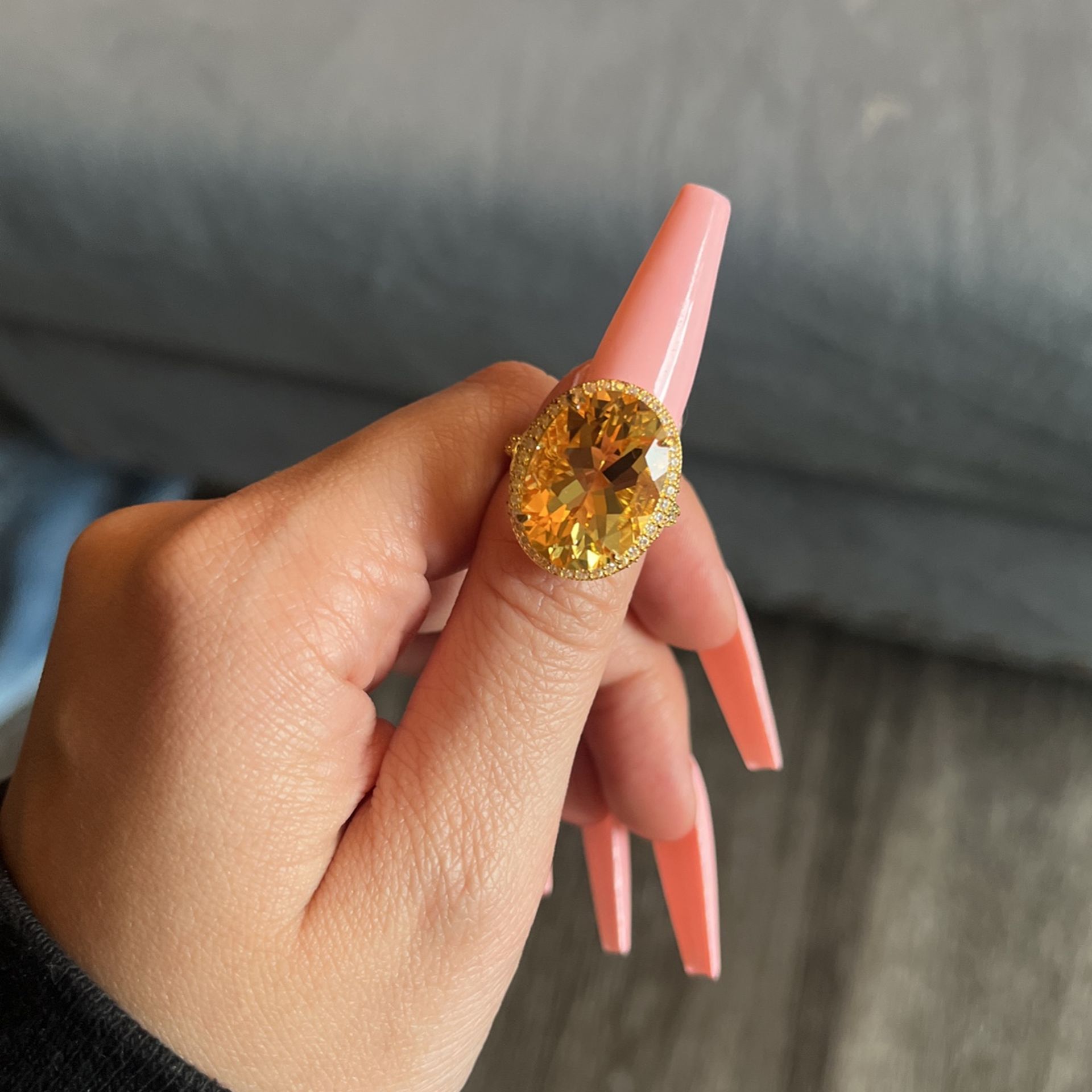 Judith Ripka 14k Gold Clad Gemstone Diamonique Ring Citrine Size