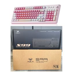 AULA S99-Key Tri-Mode Gaming Keyboard, Bluetooth/2.4GHz/ USB-C, RGB Backlit, Numpad, Media Knob, Mechanical Feel, Pink
