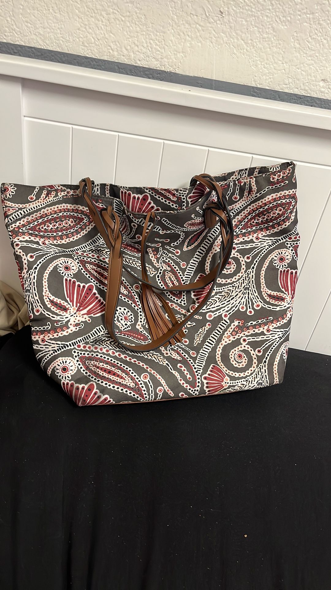 Hand Bag Large Pink And Brown With Designs