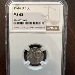 1944 D Mercury Dime 10C  MS 65