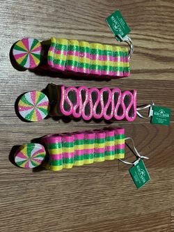 Set/3 Kurt Adler Striped Ribbon Wheel Candy Ornament Sweet Retro Christmas Decor