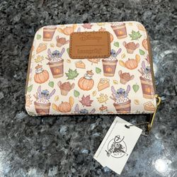 Loungefly Disney Stitch Pumpkin Spice Latte Mini Zipper Wallet.  New