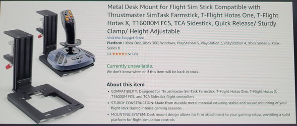 Metal Desk Mount For Flight Sim Stick