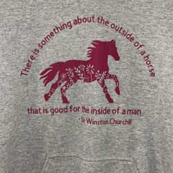 Gildan Heavy Blend: Grey Hoodie with Red Horse Graphic & Quote, Size: Medium