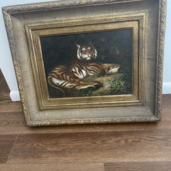 Vintage Tiger Painting Framed, Wildlife Decor, Estate Find LA PICK UP ONLY