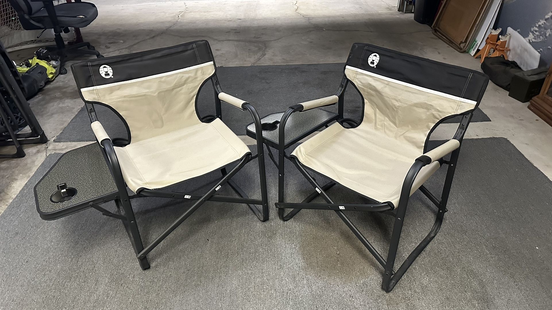 $60 2 Coleman Deck Chairs With Side Table