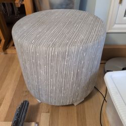 Modern Round Gray & White Striped Ottoman
