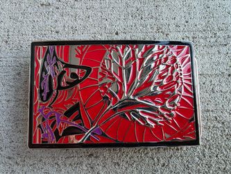 Vhish Metal Belt Buckle – Abstract Red Enamel Art Design – 4” x 2.4” – Heavy Alloy