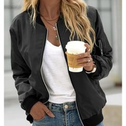 Womens Black Bomber Style Jacket 